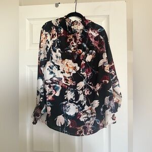 Ivanka Trump Floral Blouse - Black and White